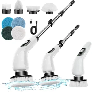 Electric Spin Scrubber Cordless 8 Brush Heads & Extendable Handle《●》FREE Postage